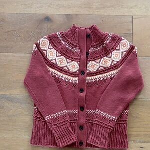 L.L. Bean Rose and Cream Fair Isle Button Cardigan